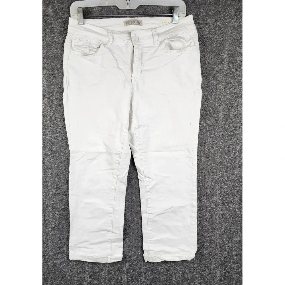 Vintage America Boho Crop Jeans Womens 6 White Mid Rise Stretch Denim Pants